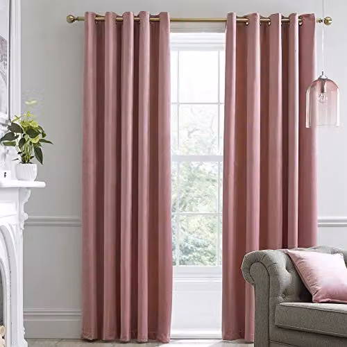 J Rosenthal & Son Montrose Velvet Blackout Eyelet Curtains in Pink, W: 117 cm, H: 137 cm – 1