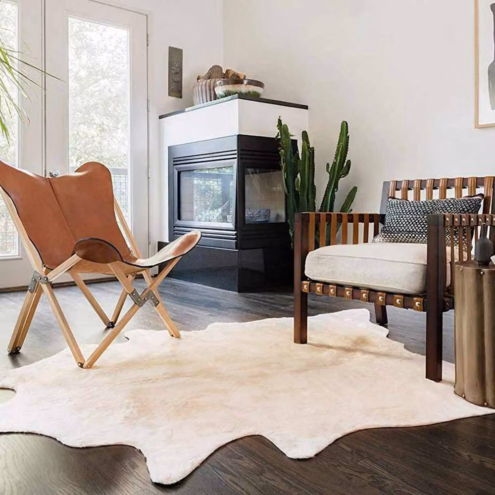 Berkfield Home Real Cow Hide Round Rug, Beige, Diameter: 100 cm