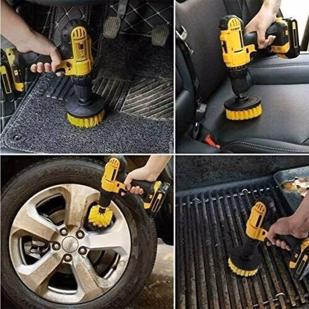 VOGREX 5-Piece Yellow Cleaning Brush Heads for Tile, Car and Carpet – 3