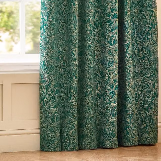 Grantley Set of 2 Emerald Green Floral Jacquard Eyelet Curtains, Height: 183 cm, Width: 117 cm