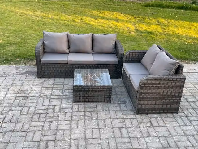 Fimous 5 Seater PE Rattan Garden Furniture Set with Square Coffee Table in Dark Grey