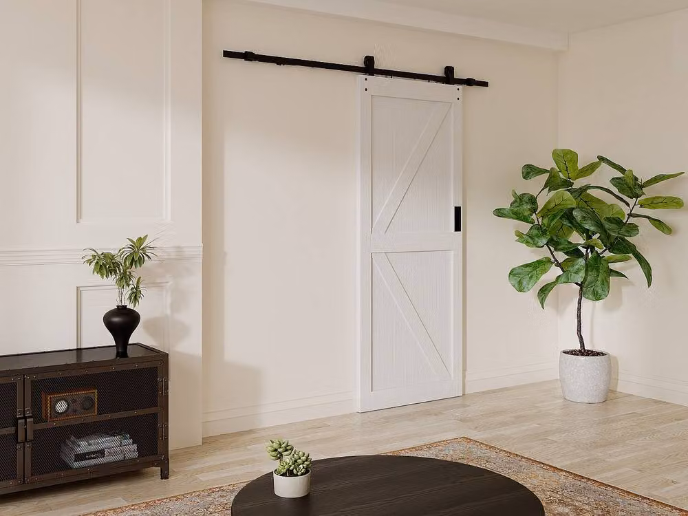 Vente-unique Rustic Sliding Door with Surface-Mounted System in White and Black, Wood, MDF and Steel, H: 205 cm x W: 83 cm x D: 2 cm – 2
