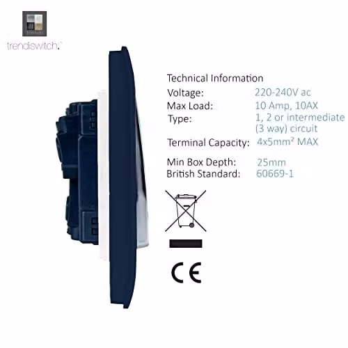 Trendi 4 Gang Light Switch (1x 2 Way & 3x Intermediate) 10 Amp, Navy Blue – 3