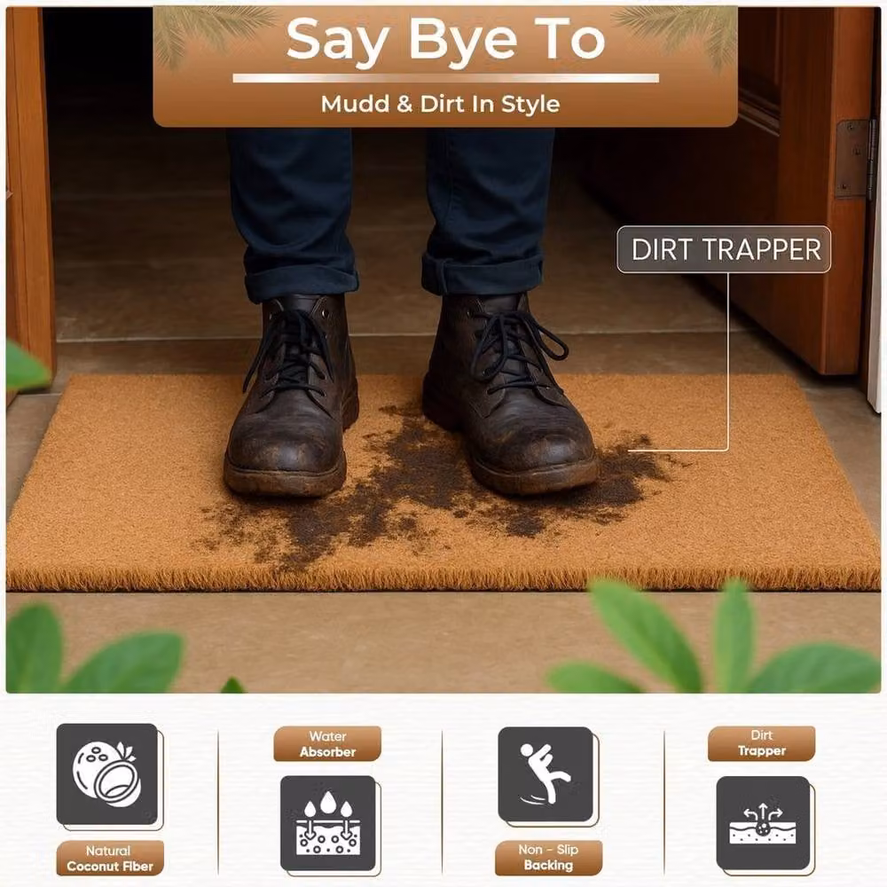PAWNORA Heavy Duty Non Slip Coir Entrance Rug with Rubber Backing, Brown, W: 100 cm, D: 110 cm – 3