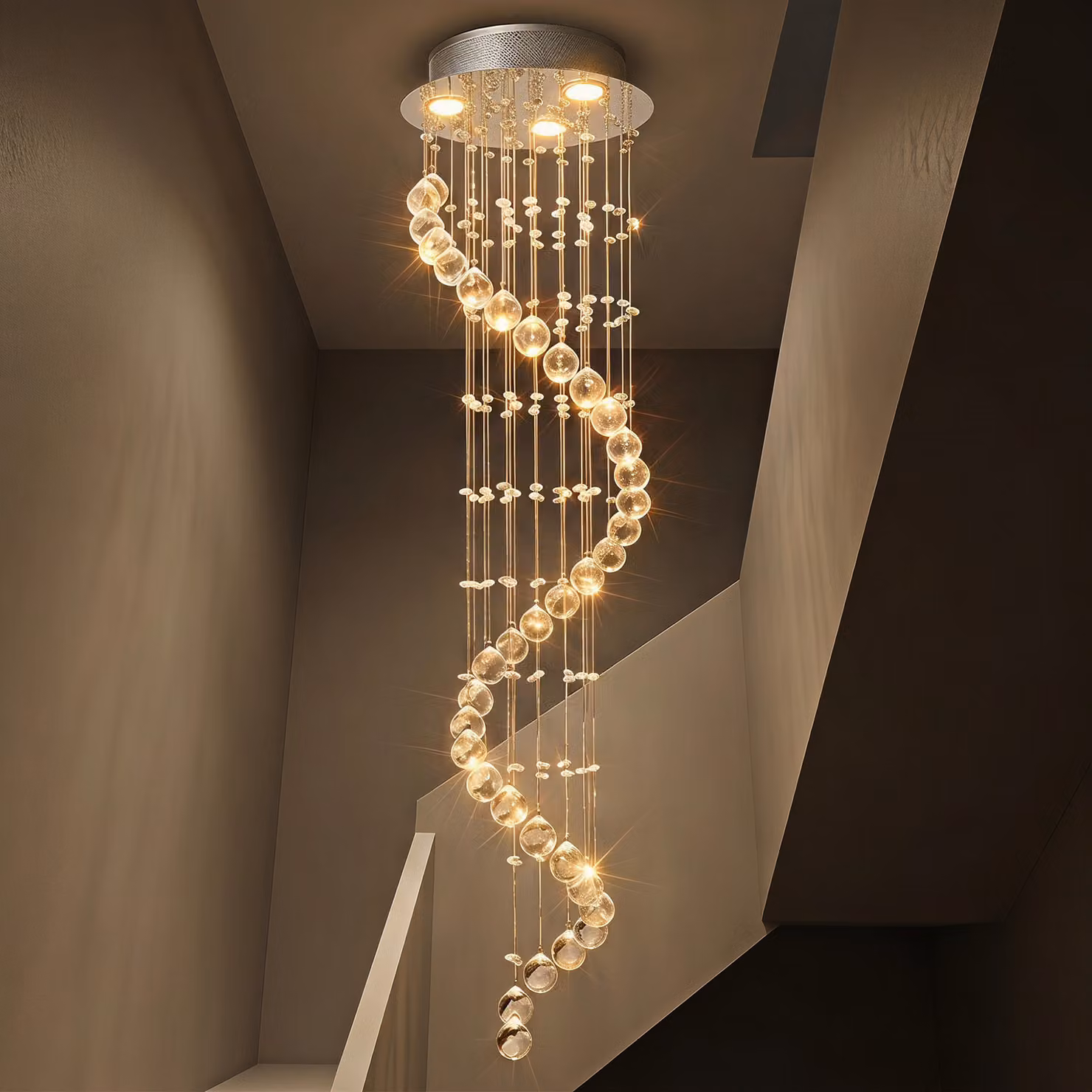 HOMCOM Modern Crystal Droplet Spiral Cascading Chandelier Ceiling Light, Silver/Chrome, W: 30 cm, H: 120 cm – 2