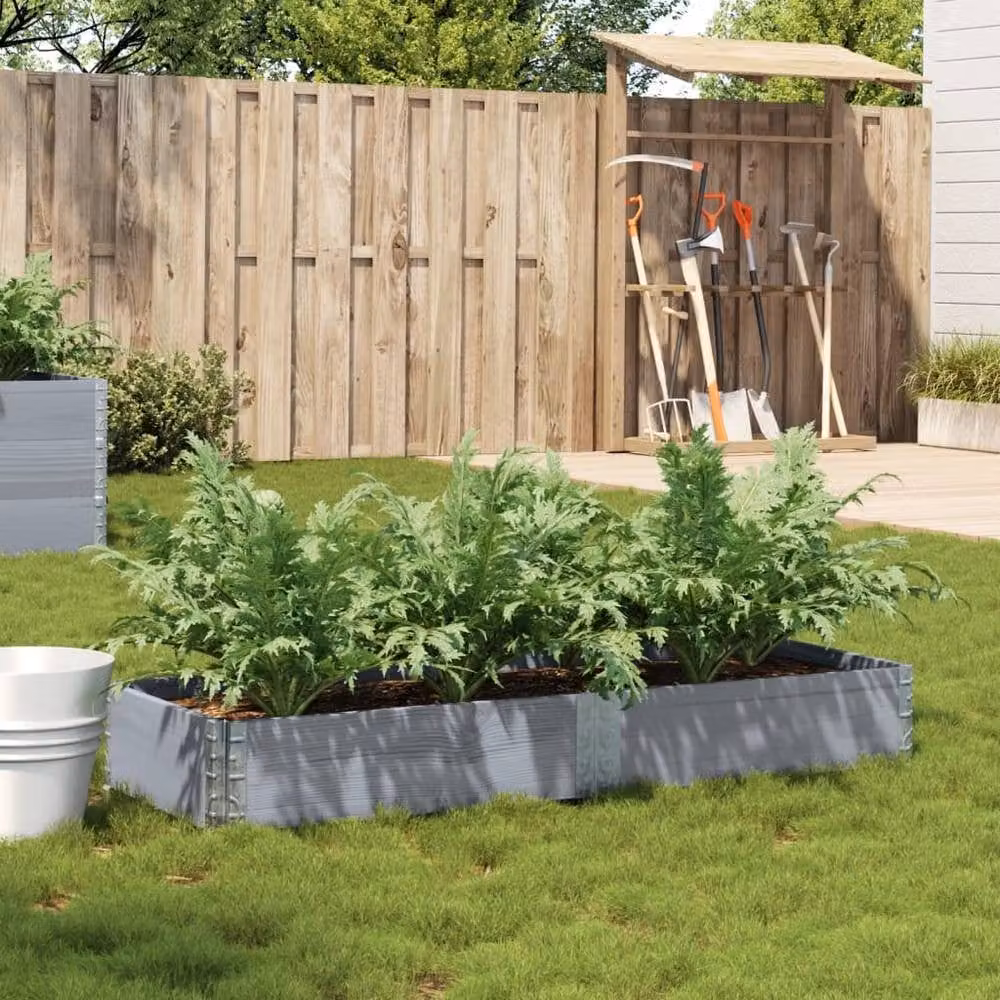 Berkfield Home Grey Solid Wood Pine Garden Planter Tub W: 150 cm, D: 50 cm, H: 21.5 cm – 2