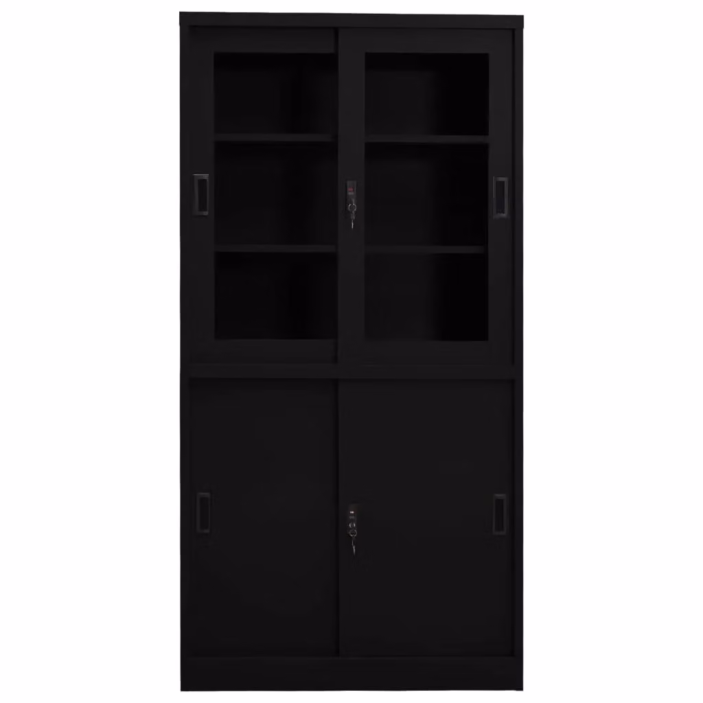 Berkfield Modern Home Office Cabinet in Black with Sliding Glass Doors, W/D/H: 90 x 40 x 180 cm – 2