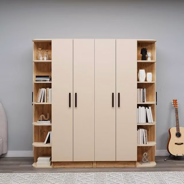 Destina Home Linda-Lusus 6-Door Double Wardrobe Set in Beige with Shelves and Hanging Rod, W/D/H: 180 x 50 x 181.8 cm