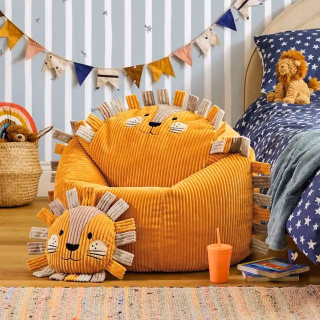 icon Kids Animal Classic Bean Bag and Cushion Bundle in Yellow Jumbo Cord