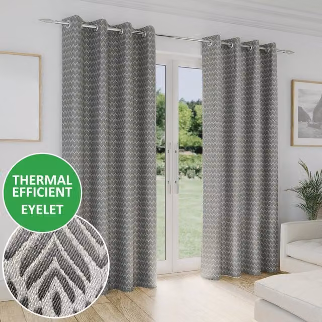 Enhanced Living Aspen Room Darkening Eyelet Curtains in Grey and Green, W: 183 cm, H: 229 cm