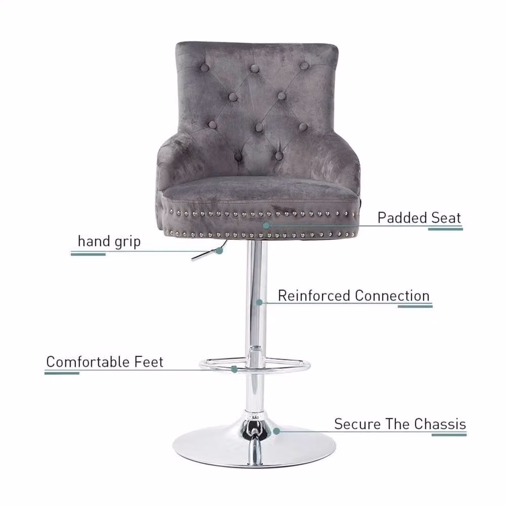 SPETLEK Set of 2 Grey Velvet Swivel 360 Back Dining Chairs with Armrests – 2