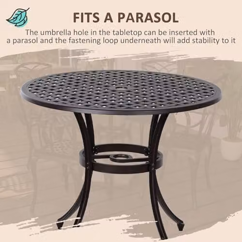 Outsunny 5 Piece Modern Garden Bistro Set with Round Coffee Table and 4 Chairs in Brown and Black Powder Coated Aluminium – 4