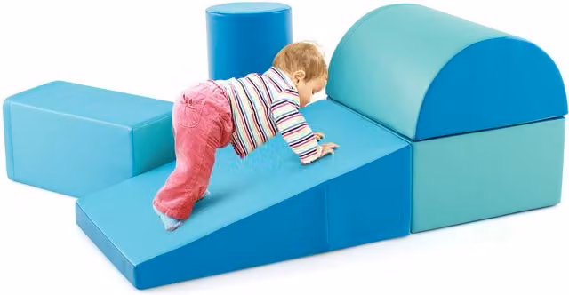Costway 5 Piece Kids Foam Stacking Climb and Crawl Activity Playset in Blue