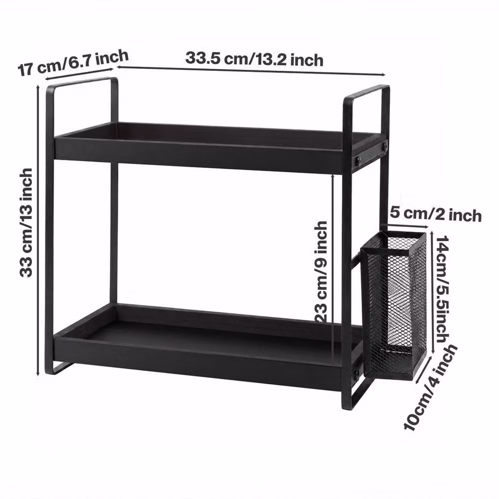 Levede 2 Tier Black Bathroom Organiser and Skincare Vanity Storage Shelf – 3