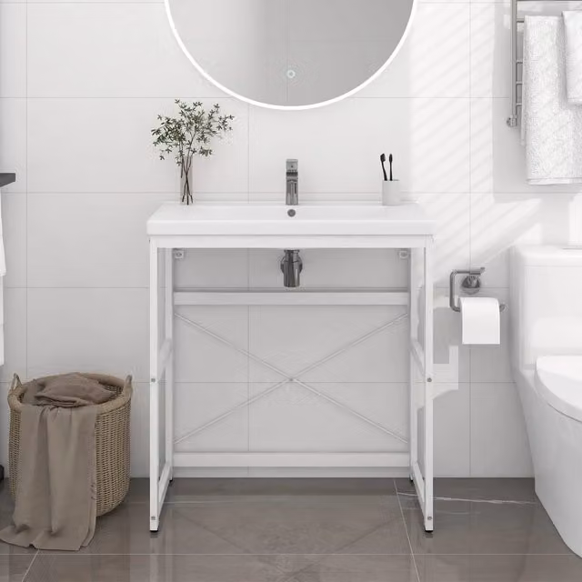 Berkfield Home White Metal Bathroom Washbasin Frame, W/D/H: 79 x 38 x 83 cm – 1