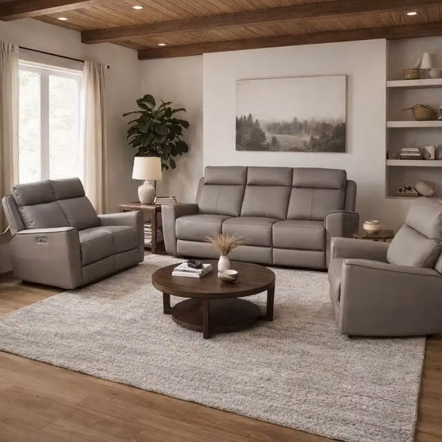 Aspire Rivington Real Leather Power Recliner 3+2+1 Sofa Set with USB Charging in Grey