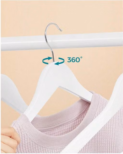 SONGMICS White Wooden Clothes Hangers with Notches and Bar, 2.4kg
