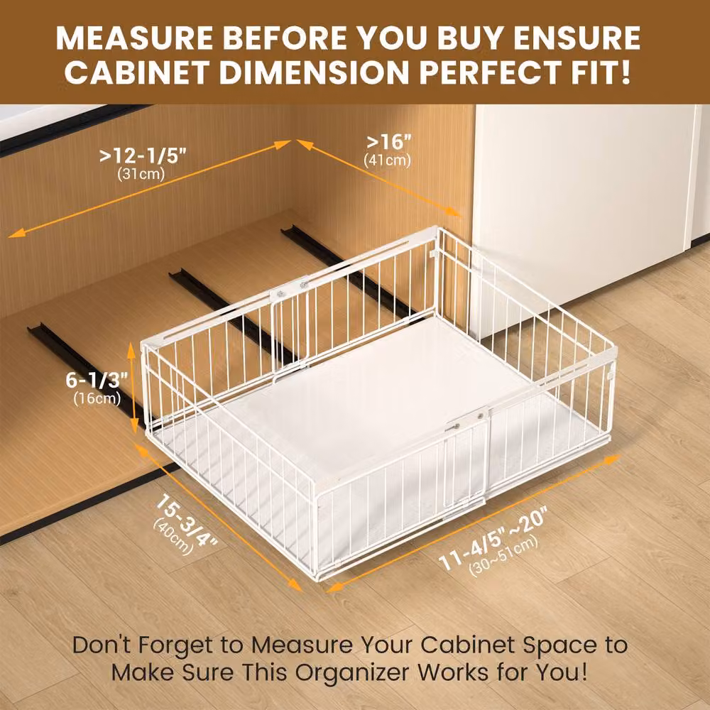 Blylund 2 Pack White and Black Expandable Metal Pull Out Cabinet Organiser Drawer Inserts W/D/H: 30 x 40 x 16 cm – 3
