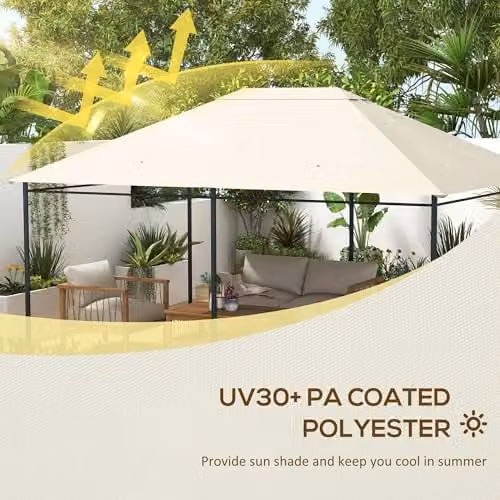 Outsunny Replacement Gazebo Canopy Top Cover, White Polyester, UPF 30 – 4