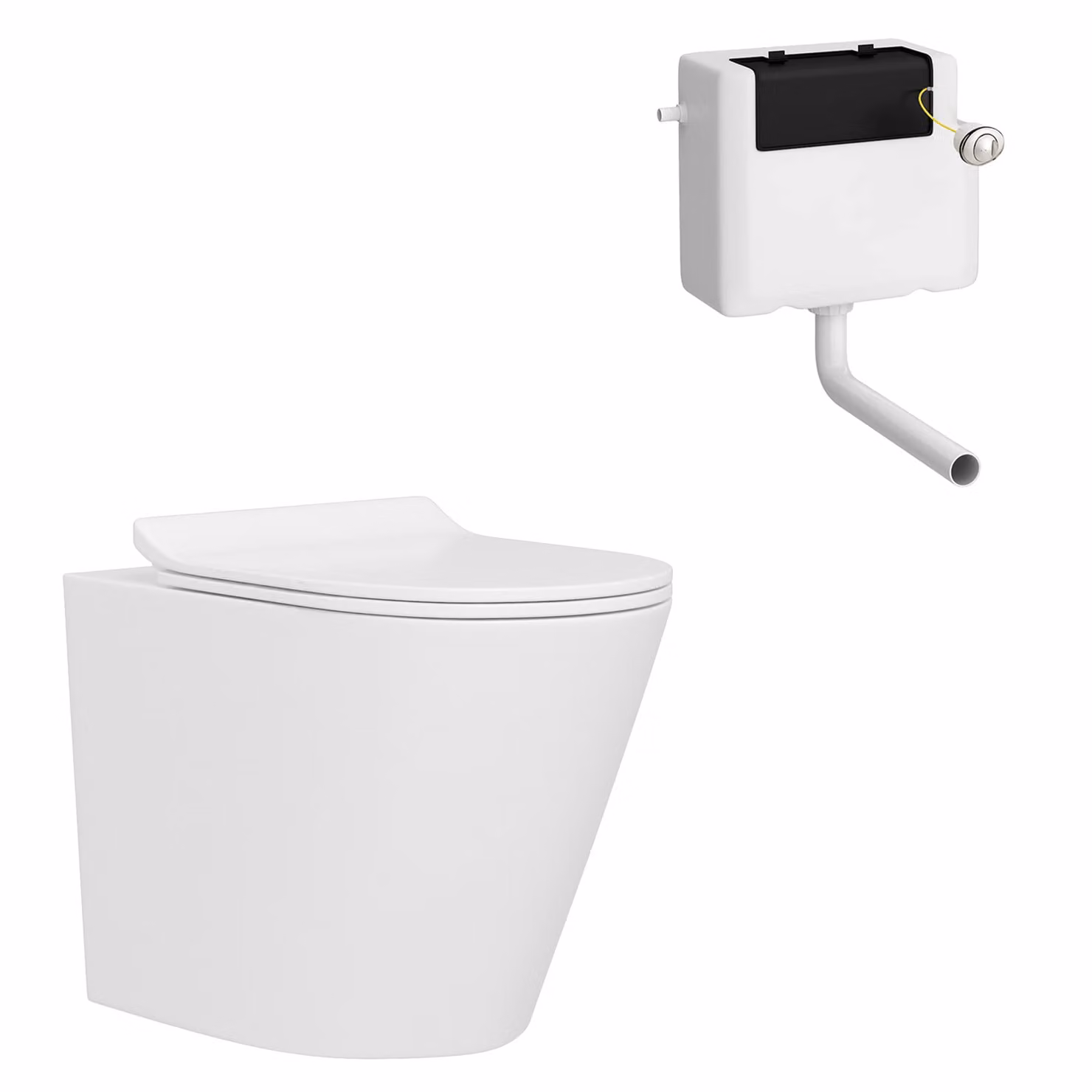 Royal Bathrooms Cesar Rimless Back to Wall Toilet Pan with Slim Soft Close Seat and Concealed Cistern, White Ceramic