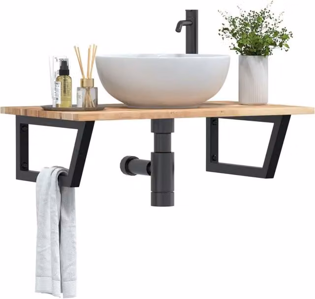 Berkfield Home Wall Mounted Basin Shelf in Brown Acacia Wood and Steel