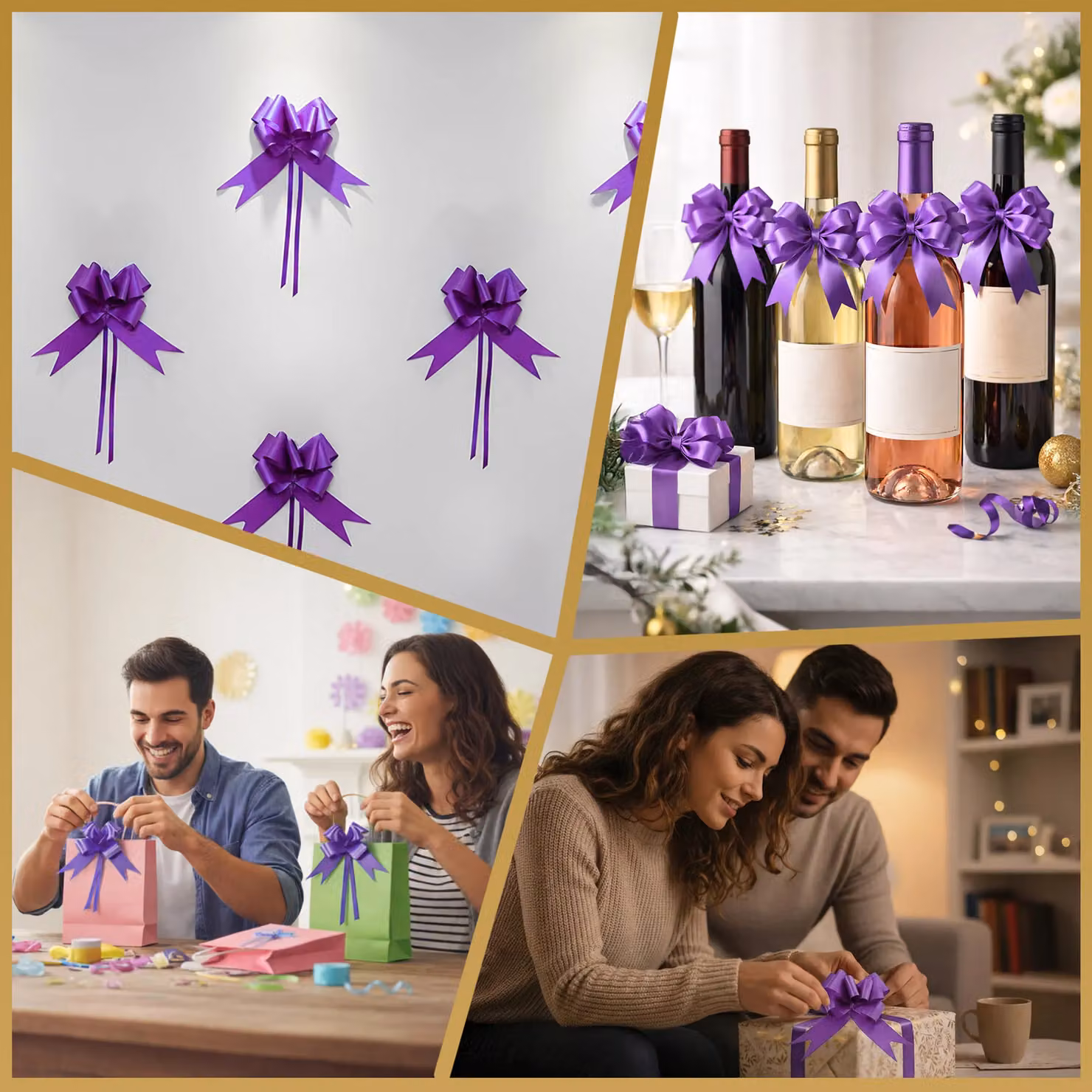 Shatchi 10pcs Purple Plastic Pull Bows, 3cm Diameter, for Gift Wrapping, Hampers, Weddings and Parties – 5