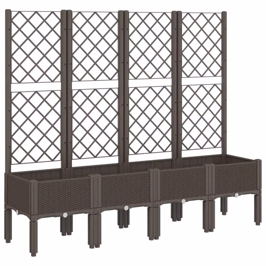 Berkfield Home Garden Planter with Trellis in Brown, W/D/H: 160 x 40 x 142 cm – 2
