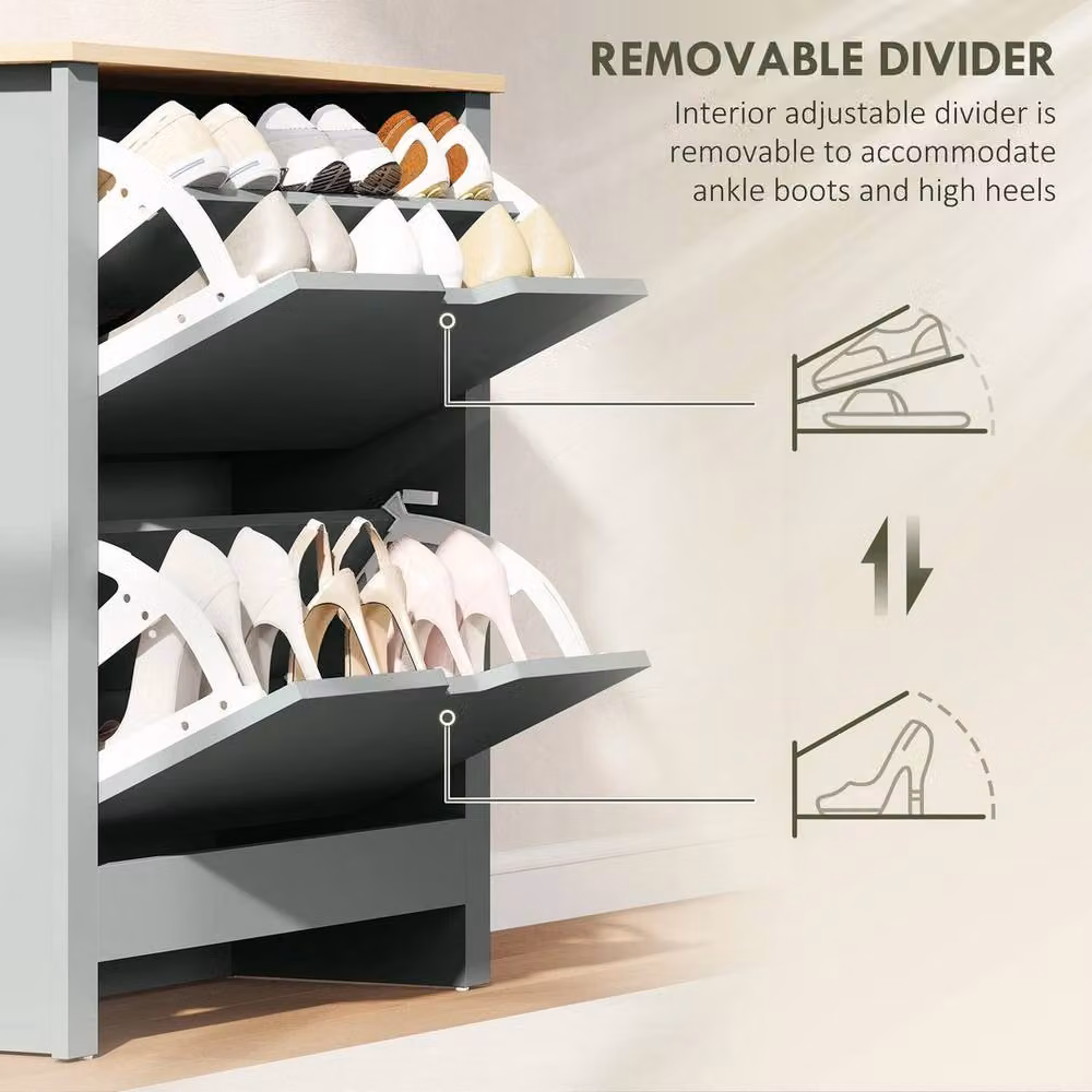 NESTLUNE Grey 12-Shoe Storage Cabinet with 4 Shelves and 2 Drawers, W: 100 cm, D: 15 cm, H: 100 cm – 3