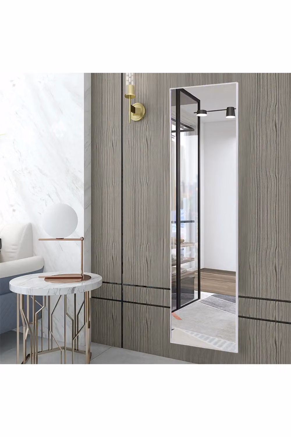 Living and Home Modern Rectangular Full Length Freestanding Dressing Mirror in White, W: 37 cm, H: 147 cm – 3