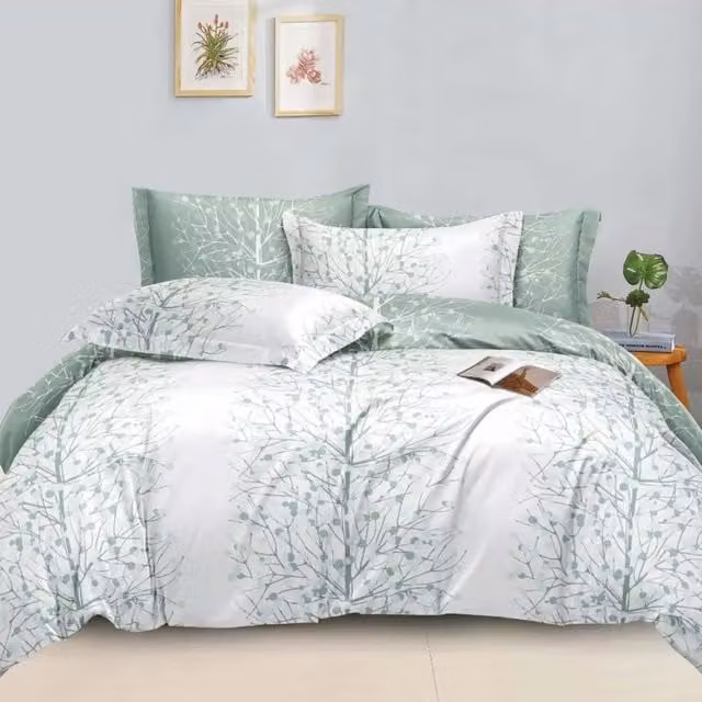 Ezysleep Green Nature Floral Printed Duvet Set and Pillowcase, Green, 200 cm