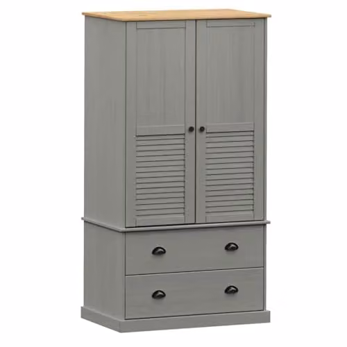 vidaXL VIGO Wardrobe in Grey Waxed Solid Pine with Roll Shutter and Internal Drawers, W/D/H: 90 x 55 x 170 cm