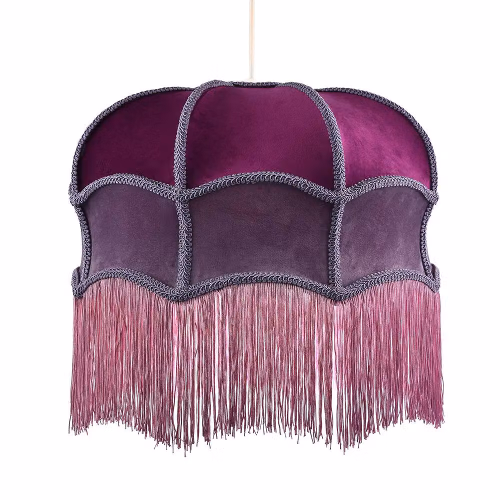 Happy Homewares Double Tier Victorian Velvet Lamp Shade with Tassels in Lilac and Purple – 2