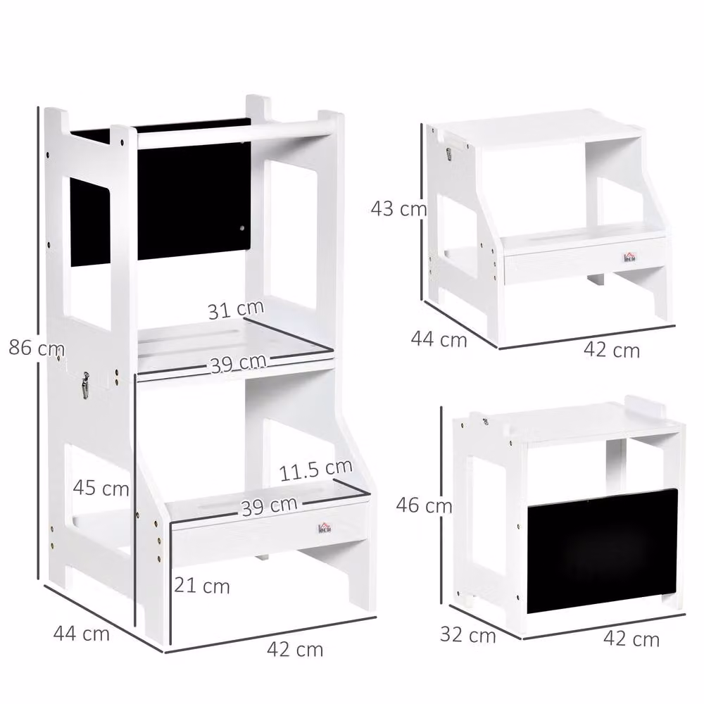 STILVORA Kids Step Stool with Chalkboard and Safety Rails in White – 2