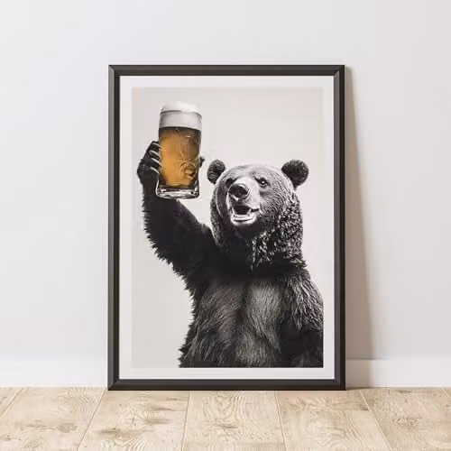 60 Second Makeover Funny Bear Drinking Beer Paper Poster, A3