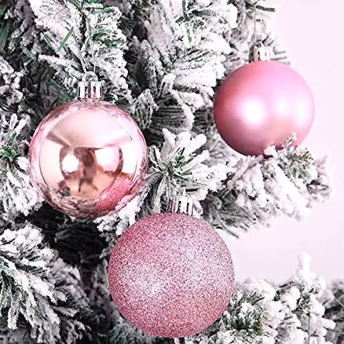 Shatchi 12-Piece Shatterproof Christmas Bauble Hanging Decorations in Pink and Silver, 50mm Round Plastic Ornaments – 3