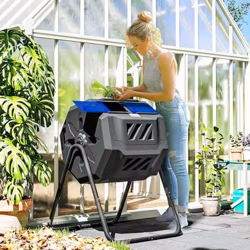 Outsunny 160L Dual Chamber Outdoor Tumbling Compost Bin, Blue – 2