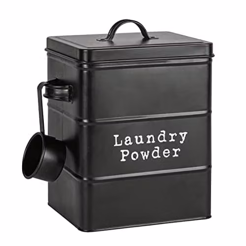 Harbour Housewares Black Coated Steel Washing Powder Storage Container Tin