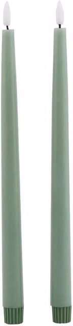 Love Lace Sage Green LED Wax Taper Dinner Candles, Set of 2