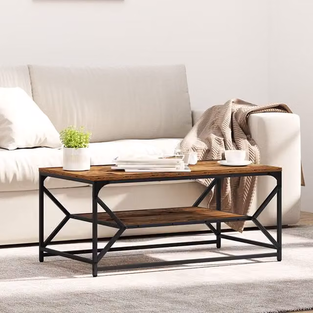 Berkfield Home Industrial Coffee Table with Shelf in Brown Old Wood, W: 90 cm, D: 50 cm, H: 40 cm