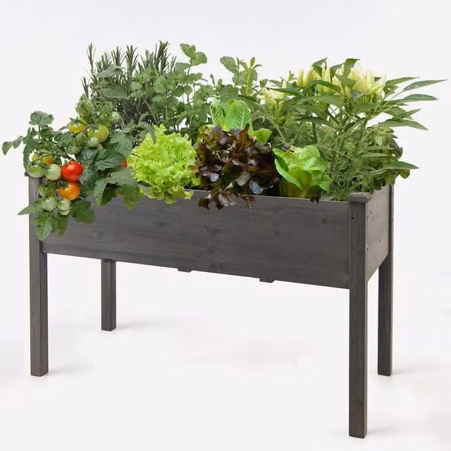 COSTWAY Wooden Raised Garden Bed in Grey for Vegetable, Herb or Ornamental Gardens