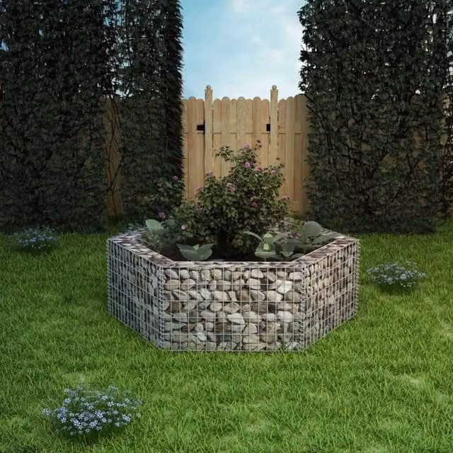 Berkfield Home Hexagonal Gabion Raised Bed in Silver, Galvanised Steel, W/D/H: 160 x 140 x 50 cm – 1