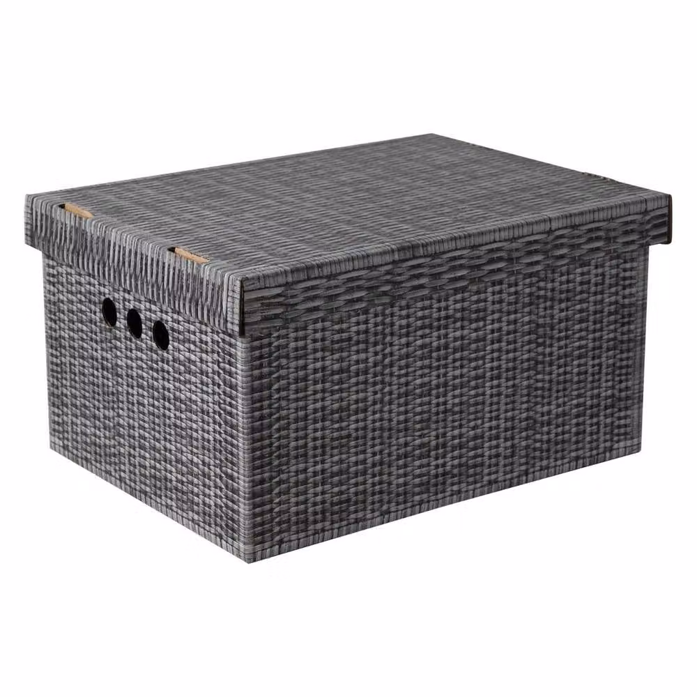 NESTLUNE 2-Piece Grey Cardboard Decorative Storage Boxes with Lids for Home or Office – 3