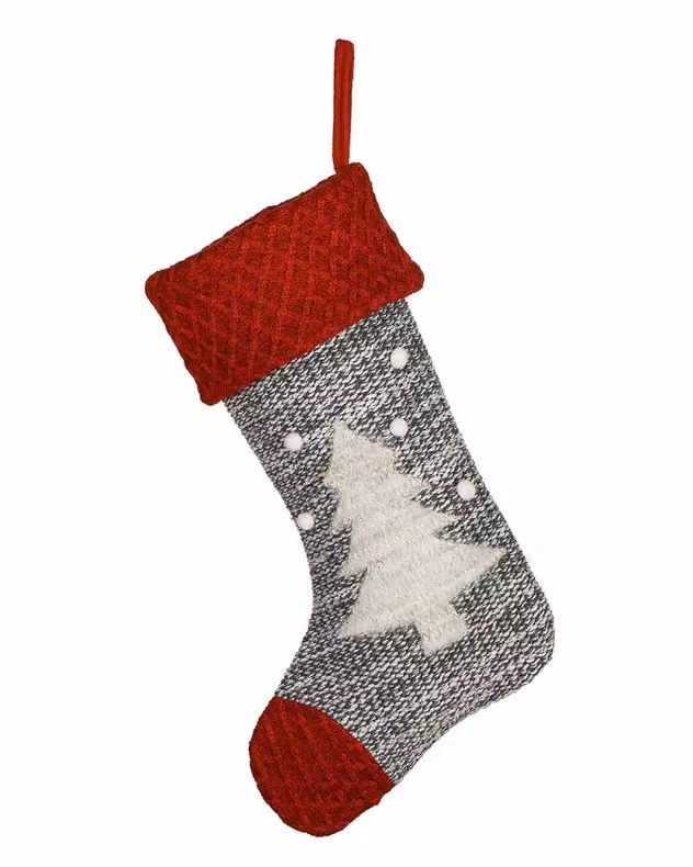 Dibor Set of 4 Grey, Red and White Sweater Knit Tree Christmas Hanging Decorations – 2