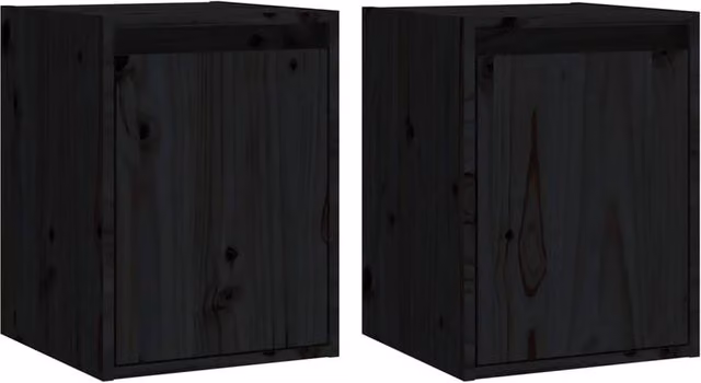 Berkfield Home Set of 2 Black Solid Wood Pine Wall Cabinets, W/D/H: 30 x 30 x 40 cm