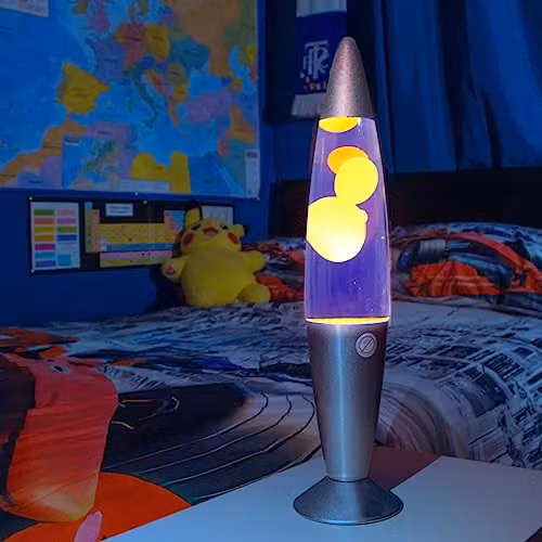 Global Gizmos 48809 Retro Lava Lamp with Silver Base, Purple and Yellow, Height: 40.64 cm – 2