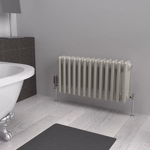 Lux Heat Horizontal 3 Column Steel Radiator in Stone White, W: 60.5 cm, H: 30 cm
