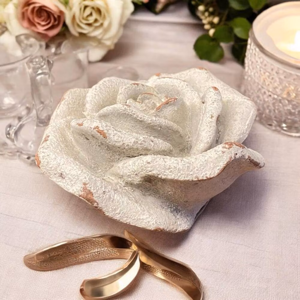 Minster Small Decorative Floral Flower Ornament in Beige and White, W: 11 cm, D: 11 cm, H: 5 cm – 2