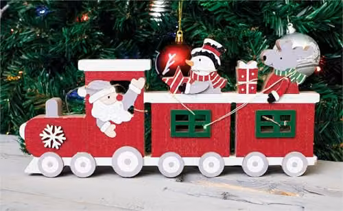 Netagon Red Battery Powered Wooden Christmas Train Tabletop Ornament – 7