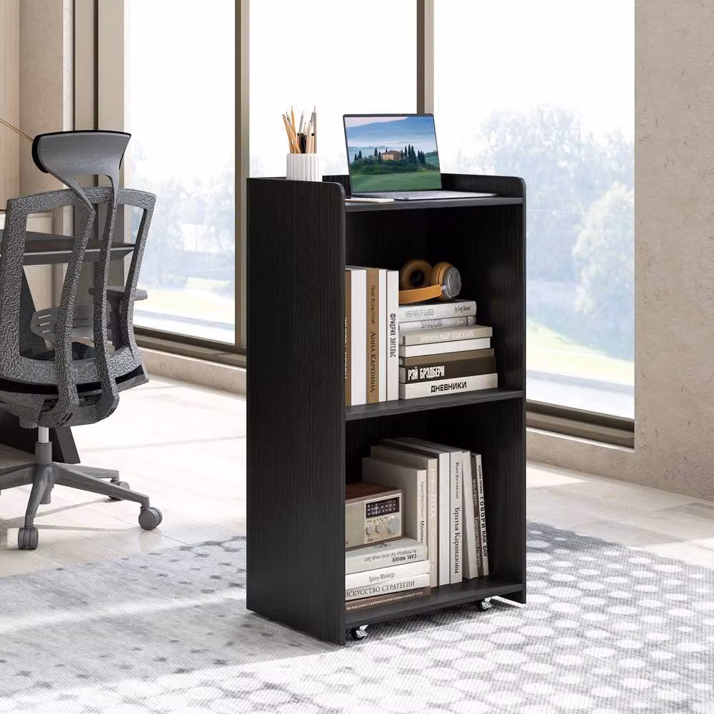Costway Rolling Lectern Stand Presentation Podium with 2 Shelves, Black, Height: 105 cm – 2