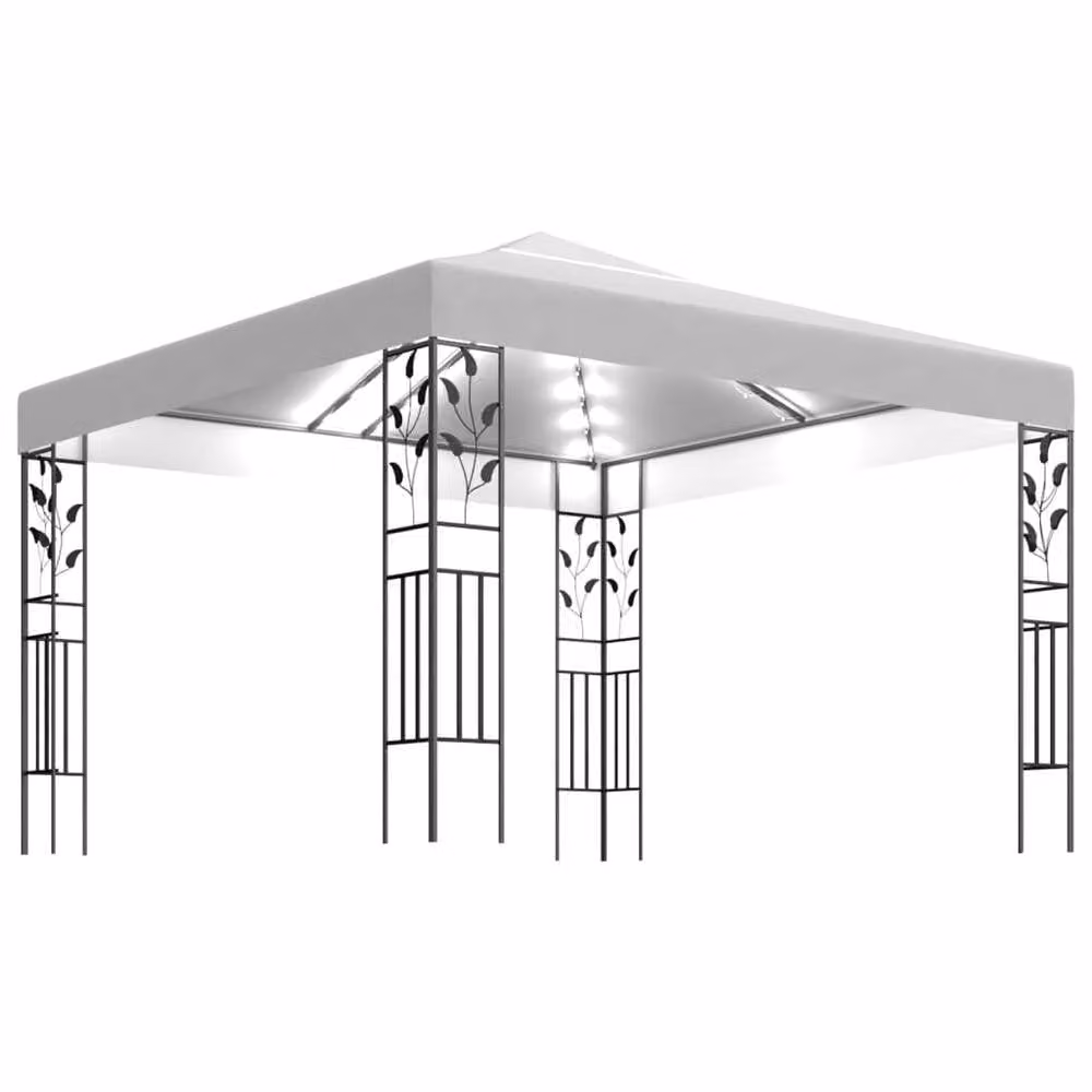 Berkfield Home Gazebo with LED String Lights, White, W/D: 3 x 3 m – 2